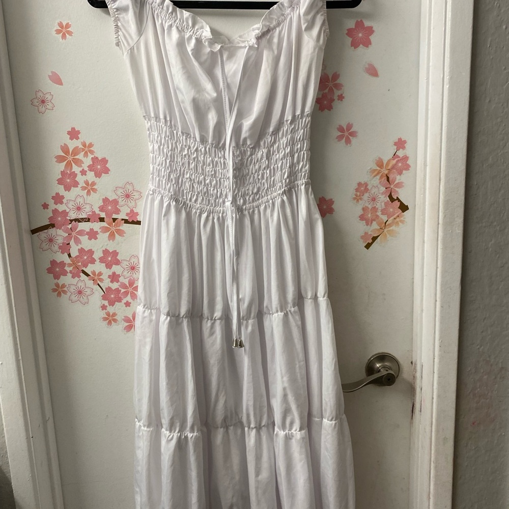 Source Unknown White Off-Shoulder Smocked Maxi Dress